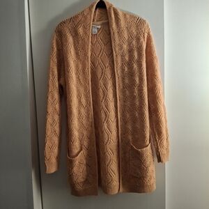 Christopher & Banks Women's Open Front Crochet Sweater In Peach Color